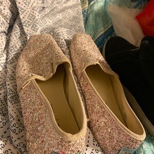 Toms Gold and Cream Sparkly Slippers